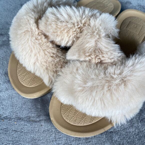 KuaiLu Womens Slippers Size 8 Cross Band Fuzzy Slides Open Toe Summer Breathable - Picture 2 of 4